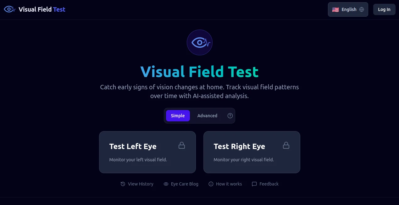 Screenshot of Visual Field Test – An AI tool in the ,AI Fitness ,AI Mental Health ,AI Healthcare  category, showcasing its interface and key features.