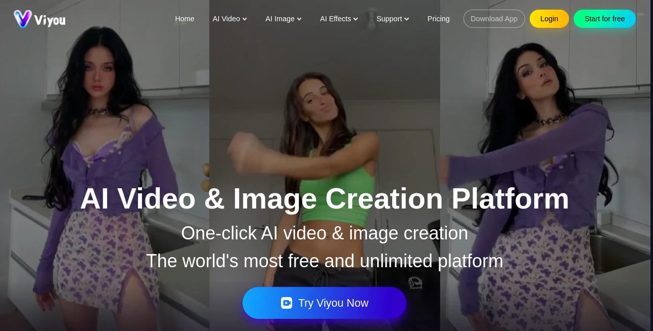 Screenshot of viyou ai – An AI tool in the ,AI Animated Video ,AI Short Clips Generator ,AI Lip Sync Generator ,AI UGC Video Generator  category, showcasing its interface and key features.