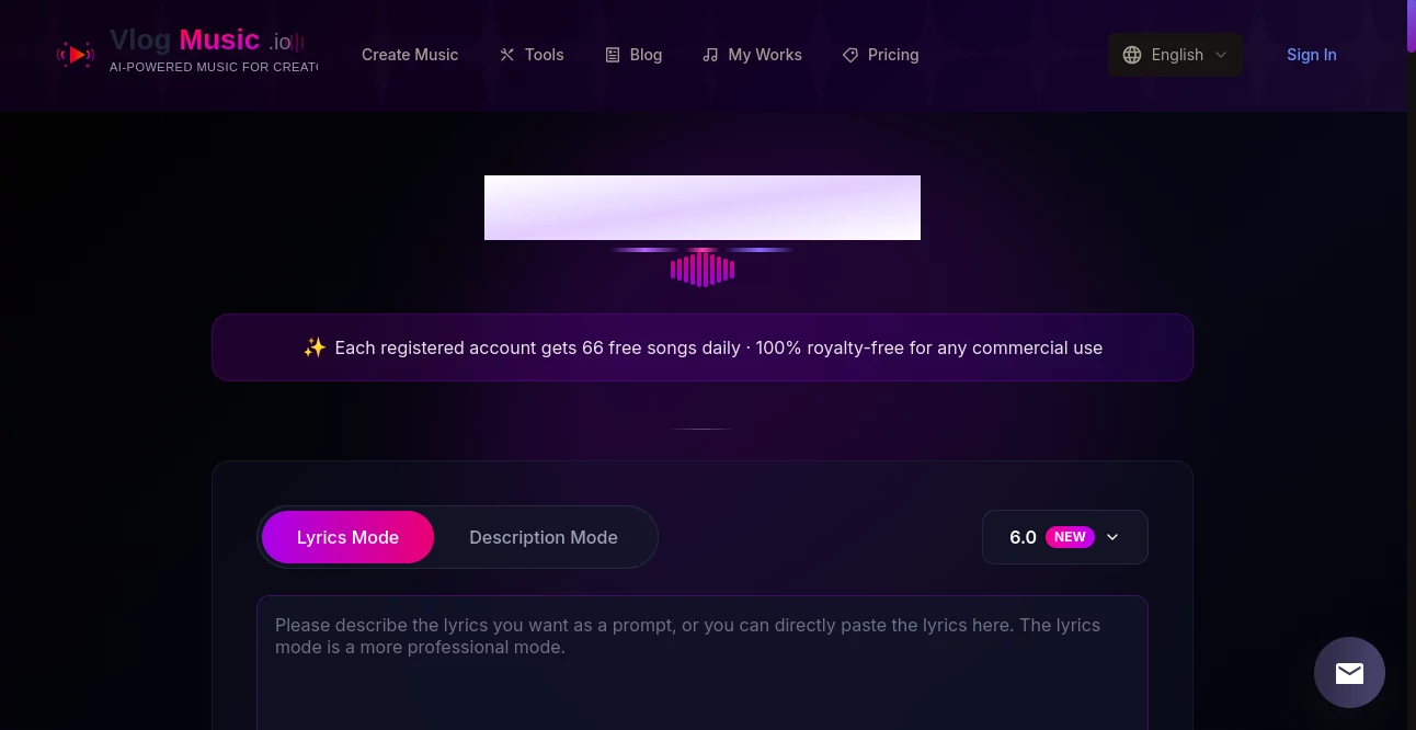 Screenshot of Vlog Music – An AI tool in the ,AI Creative Writing ,AI Content Generator ,AI Video Editor ,AI Music Generator  category, showcasing its interface and key features.