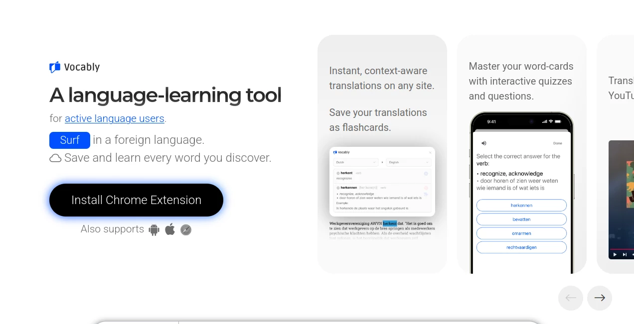 Screenshot of Vocably – An AI tool in the ,AI Translate ,AI Education Assistant ,AI Coaching  category, showcasing its interface and key features.
