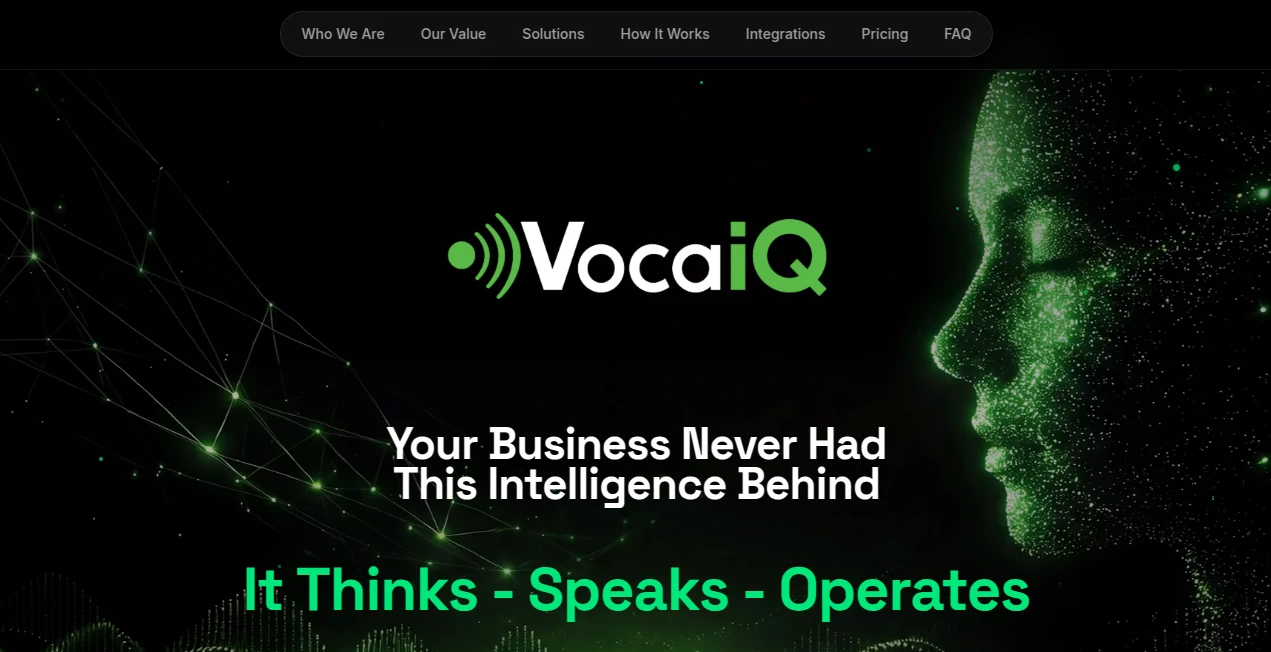 Screenshot of VocaIQ – An AI tool in the ,AI Voice Assistants ,AI Sales Assistant ,AI Customer Service Assistant ,AI Scheduling  category, showcasing its interface and key features.
