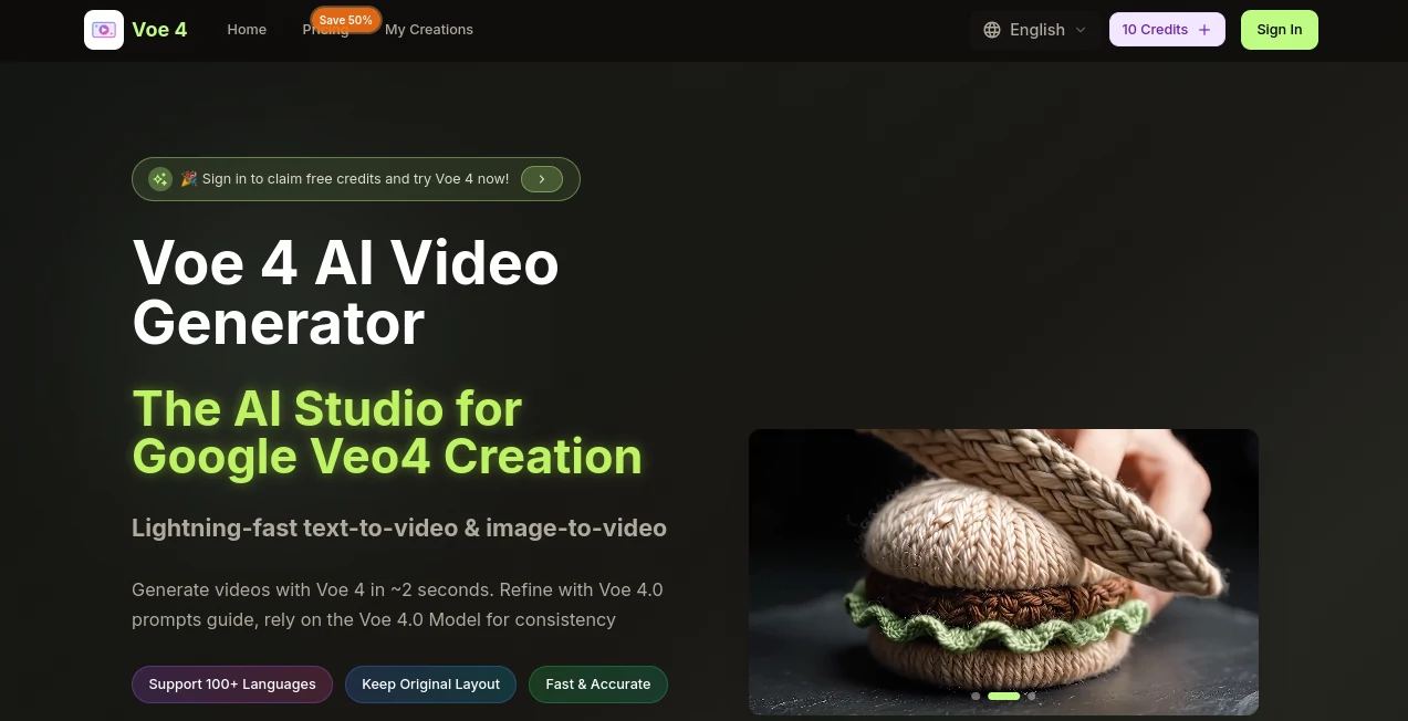 Screenshot of Voe4 AI Video – An AI tool in the ,AI Animated Video ,AI Image to Video ,AI Video Generator ,AI Text to Video  category, showcasing its interface and key features.