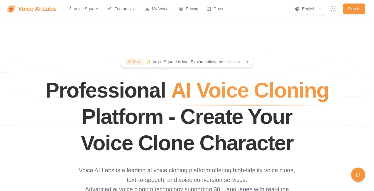 Screenshot of VoiceAILabs – An AI tool in the ,AI Voice Cloning ,AI Celebrity Voice Generator ,AI Text to Speech  category, showcasing its interface and key features.
