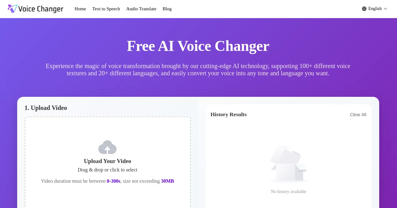 Screenshot of Free AI Voice Changer – An AI tool in the ,AI Voice Changer ,AI Voice Cloning ,AI Speech Synthesis ,AI Voice & Audio Editing  category, showcasing its interface and key features.