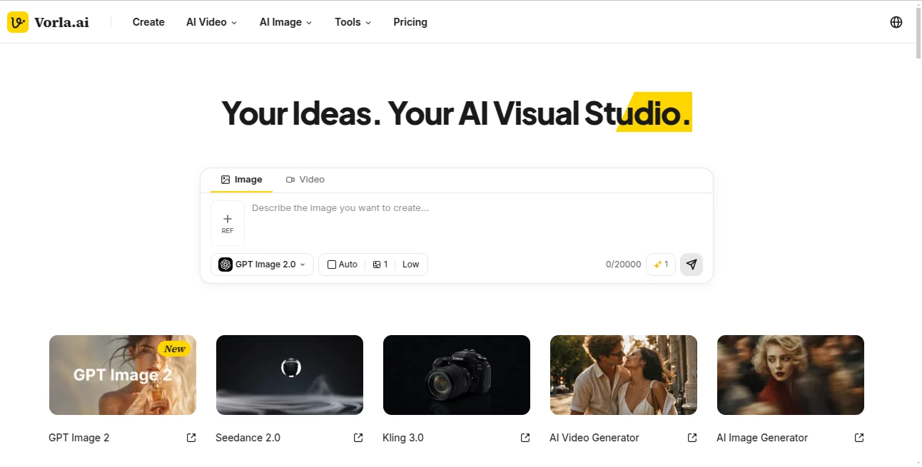 Screenshot of Vorla – An AI tool in the ,AI Photo & Image Generator ,AI Image to Video ,AI Video Generator ,AI Ad Creative Assistant  category, showcasing its interface and key features.