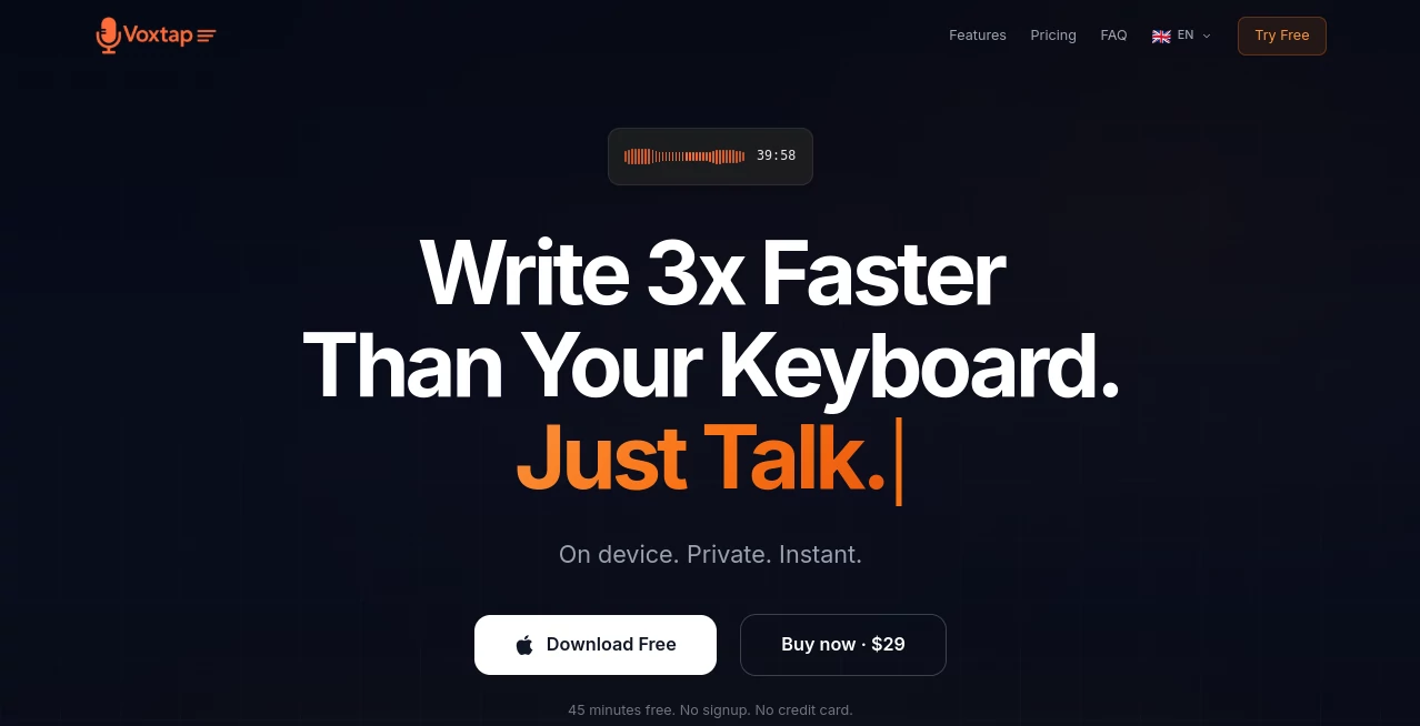 Screenshot of Voxtap – An AI tool in the ,AI Speech to Text ,AI Speech Recognition ,AI Speech Synthesis ,AI Voice Assistants  category, showcasing its interface and key features.