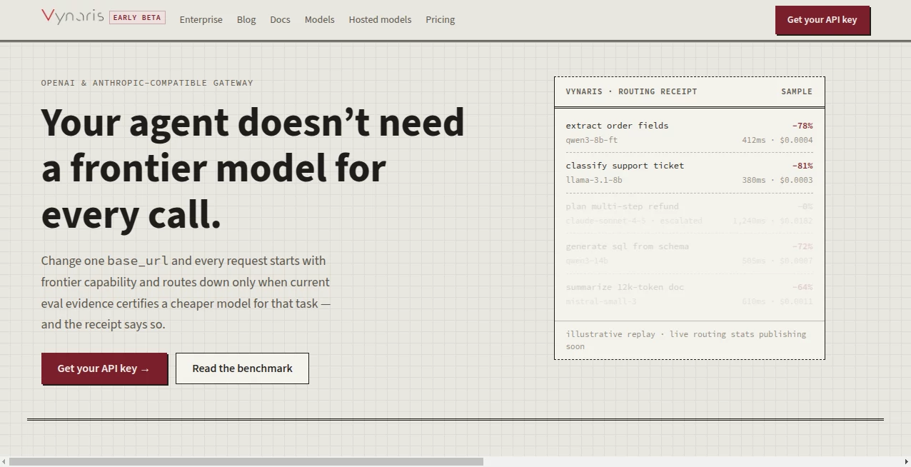 Screenshot of Vynaris – An AI tool in the ,Large Language Models (LLMs) ,AI Developer Tools  category, showcasing its interface and key features.