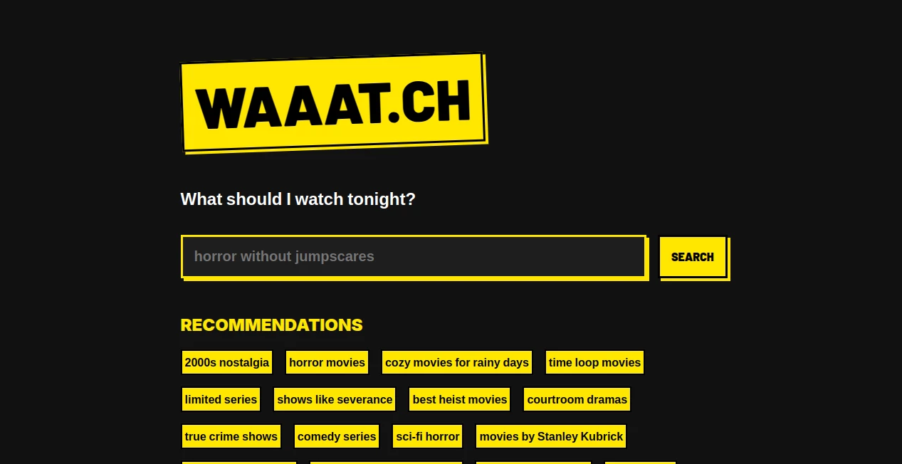 Screenshot of waaat.ch – An AI tool in the ,AI Life Assistant ,AI Fun Tools  category, showcasing its interface and key features.