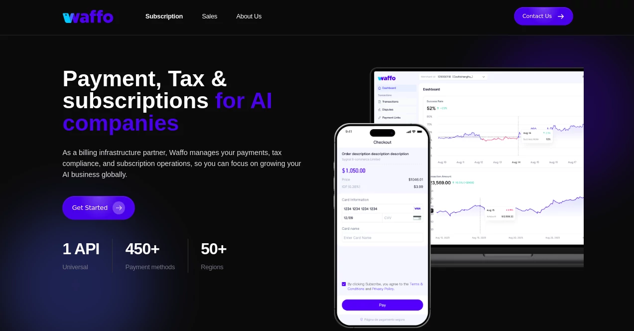 Screenshot of Waffo – An AI tool in the ,AI E-commerce Assistant ,AI Analytics Assistant ,AI CRM Assistant ,AI Sales Assistant  category, showcasing its interface and key features.