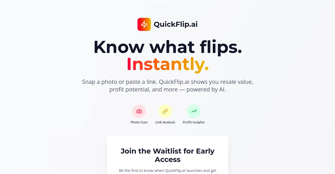 Screenshot of QuickFlip.AI – An AI tool in the ,AI Analytics Assistant  category, showcasing its interface and key features.