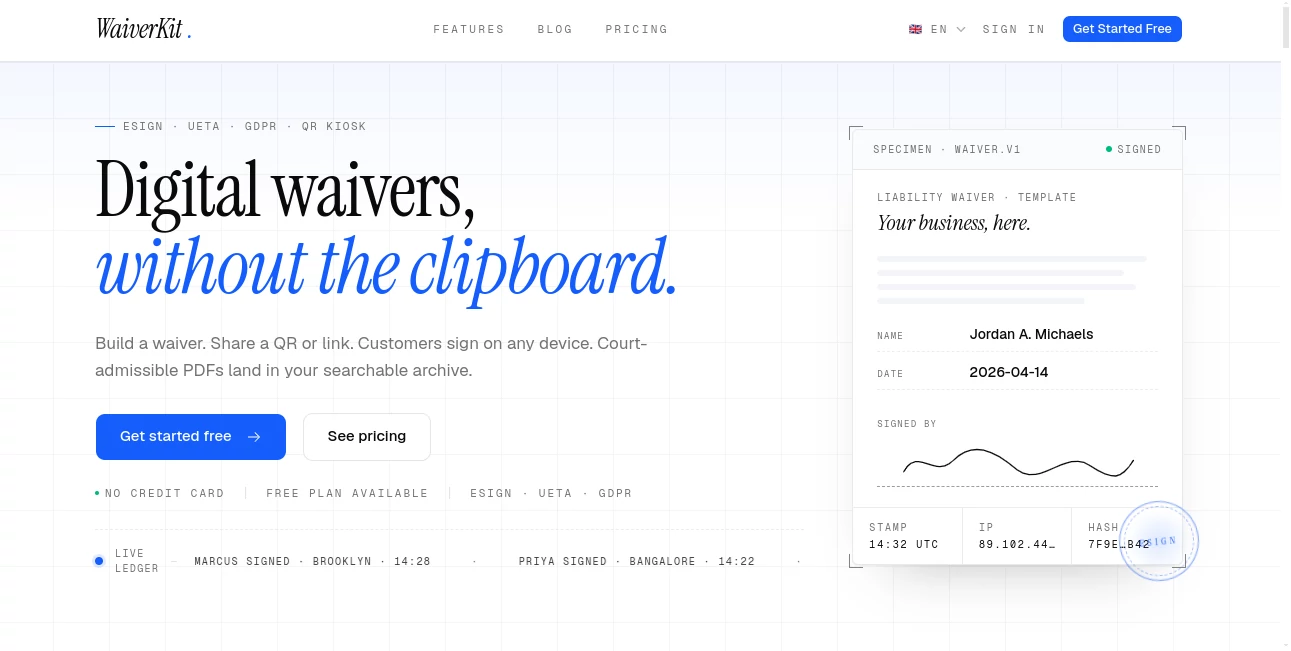 Screenshot of WaiverKit – An AI tool in the ,AI Productivity Tools ,AI Forms & Surveys ,AI Contract Management ,AI Documents Assistant  category, showcasing its interface and key features.