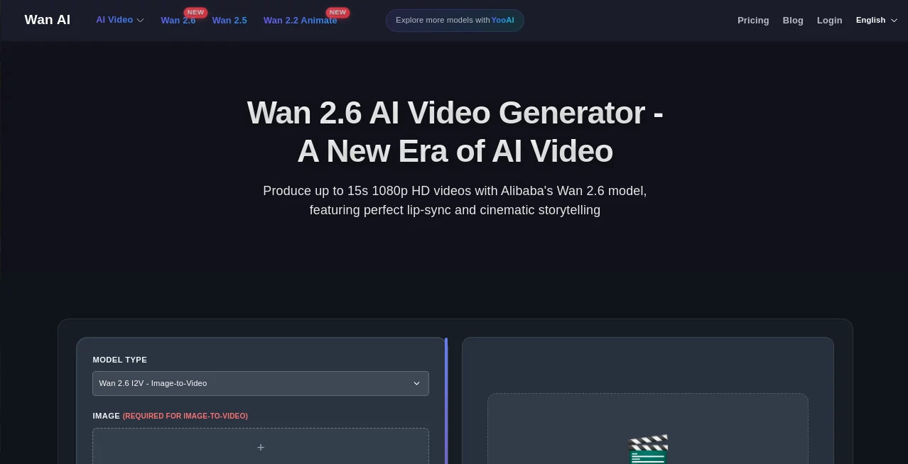 Screenshot of WanAI – An AI tool in the ,AI Animated Video ,AI Image to Video ,AI Video Generator ,AI Text to Video  category, showcasing its interface and key features.