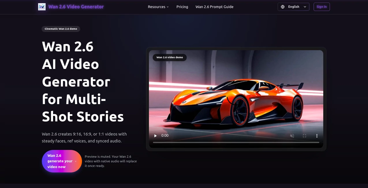 Screenshot of wan2-6.org – An AI tool in the ,AI Animated Video ,AI Image to Video ,AI Text to Video ,AI Video Generator  category, showcasing its interface and key features.