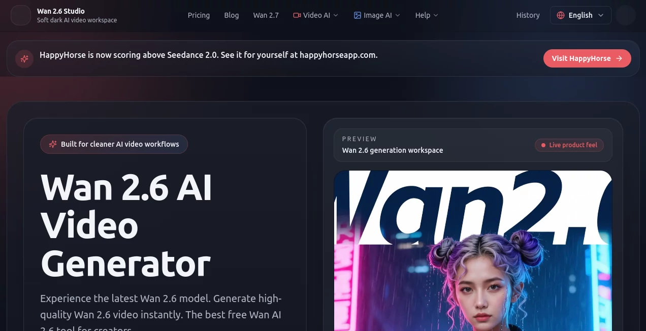 Screenshot of Wan 2.6 – An AI tool in the ,AI Personalized Video Generator ,AI Video Generator ,AI Short Clips Generator ,AI Lip Sync Generator  category, showcasing its interface and key features.
