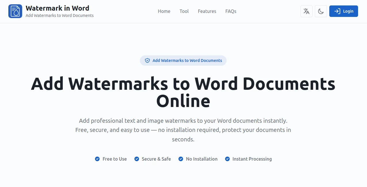 Screenshot of Watermark in Word – An AI tool in the ,AI Document Extraction ,AI Documents Assistant ,AI Files Assistant ,AI PDF  category, showcasing its interface and key features.