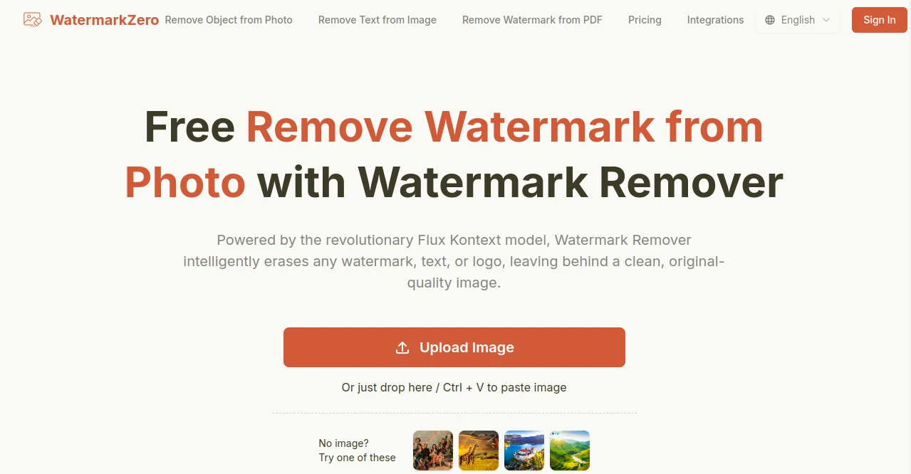 Screenshot of WatermarkZero – An AI tool in the ,Photo & Image Editor ,AI Photo Enhancer ,AI Background Remover ,AI Image to Image  category, showcasing its interface and key features.