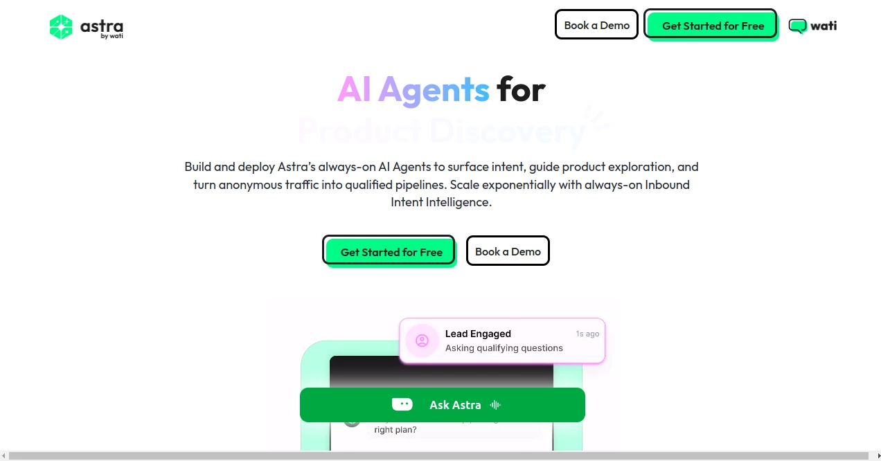 Screenshot of Astra – An AI tool in the ,AI Lead Generation ,AI Customer Service Assistant ,AI CRM Assistant ,AI Chatbot  category, showcasing its interface and key features.