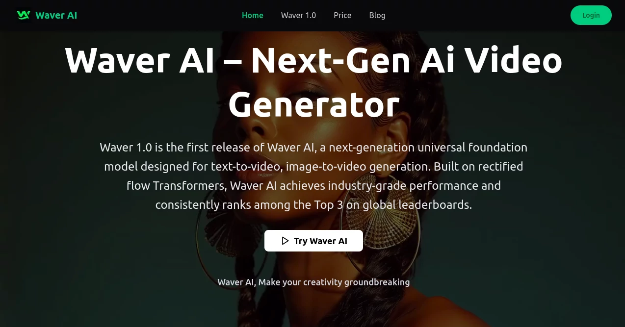 Screenshot of Waver AI – An AI tool in the ,AI Photo & Image Generator ,AI Image to Video ,AI Video Generator ,AI Text to Video  category, showcasing its interface and key features.