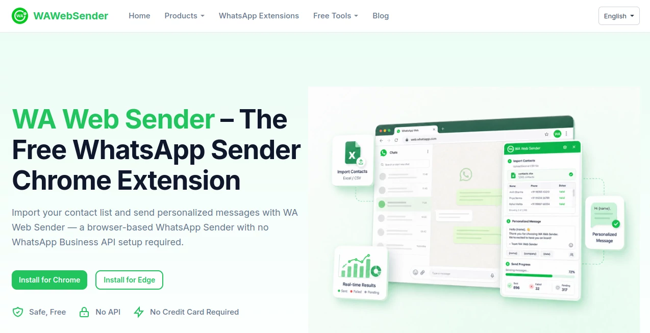 Screenshot of WAWebSender – An AI tool in the ,AI Sales Assistant ,AI Social Media Assistant ,AI Customer Service Assistant ,AI Productivity Tools  category, showcasing its interface and key features.