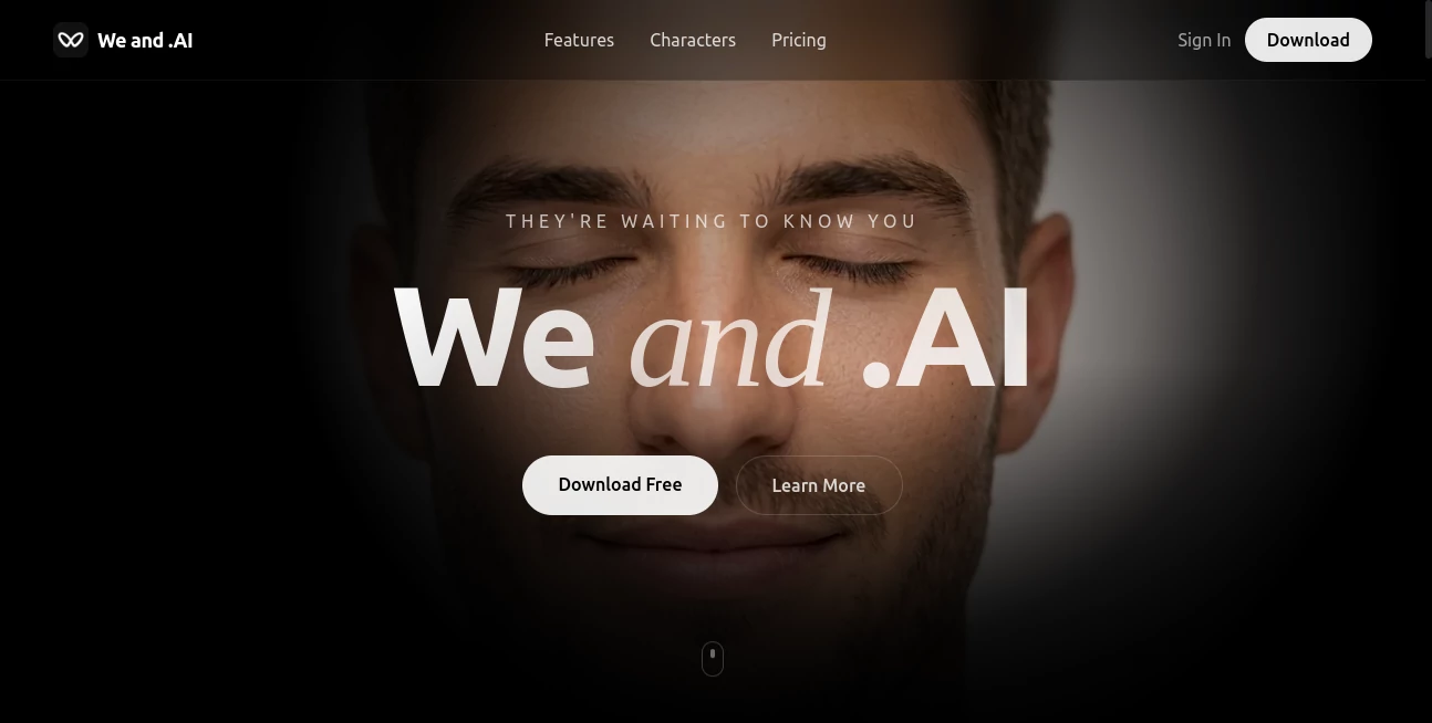 Screenshot of We and .AI – An AI tool in the ,AI Chatbot ,AI Girlfriend ,AI Character ,AI Life Assistant  category, showcasing its interface and key features.