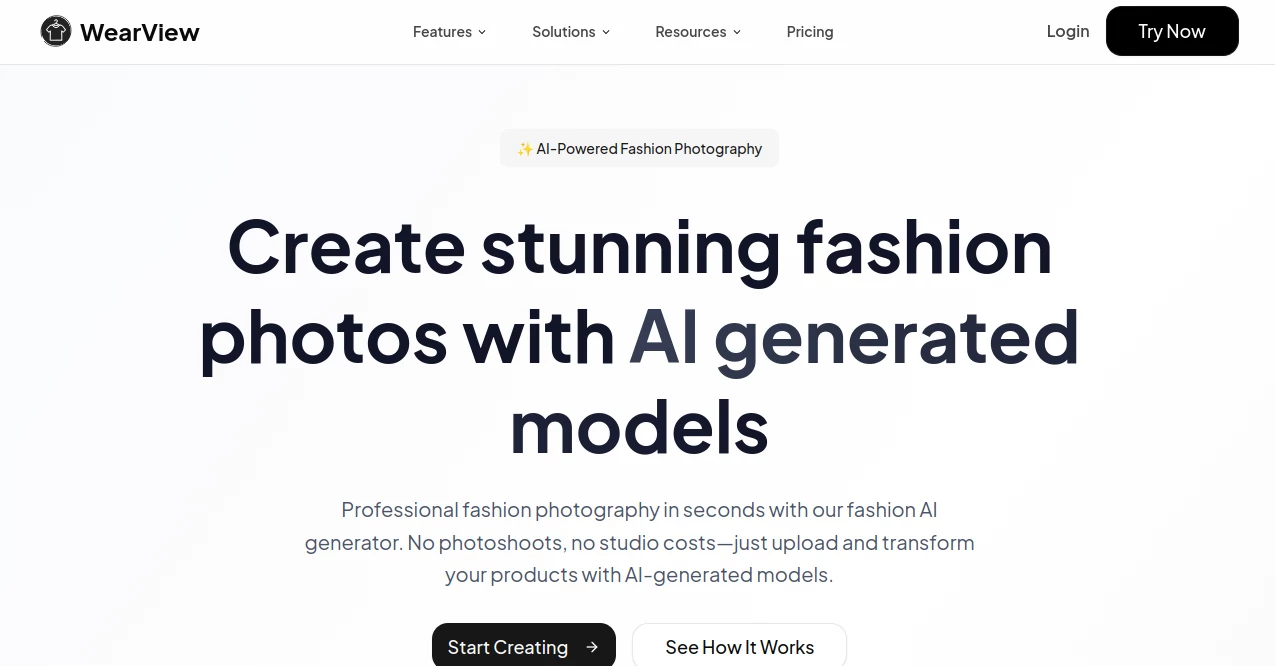 Screenshot of WearView – An AI tool in the ,AI Photo & Image Generator ,AI Clothing Generator ,AI Design Assistant ,AI Image to Image  category, showcasing its interface and key features.