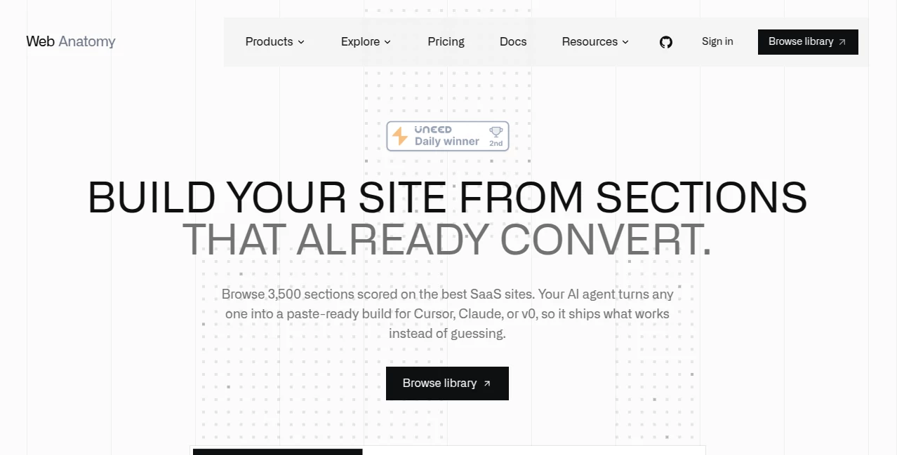 Screenshot of Web Anatomy – An AI tool in the ,AI Website Builder ,AI Design Assistant ,AI Productivity Tools ,Marketing  category, showcasing its interface and key features.