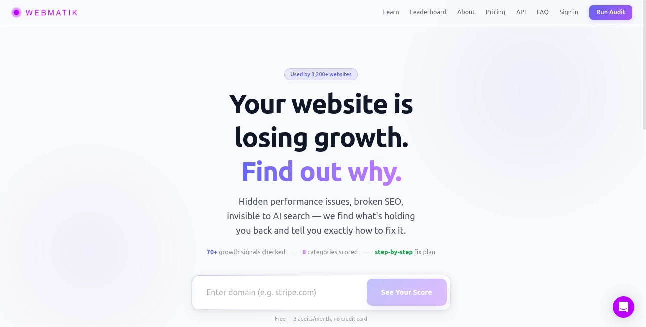 Screenshot of Webmatik – An AI tool in the ,AI API Design ,AI Developer Tools ,AI Analytics Assistant ,AI SEO Assistant  category, showcasing its interface and key features.