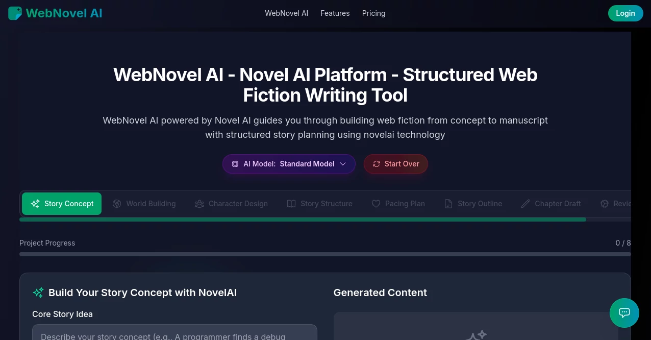 Screenshot of WebNovel AI – An AI tool in the ,AI Creative Writing ,AI Book Writing ,AI Novel ,AI Story Writing  category, showcasing its interface and key features.