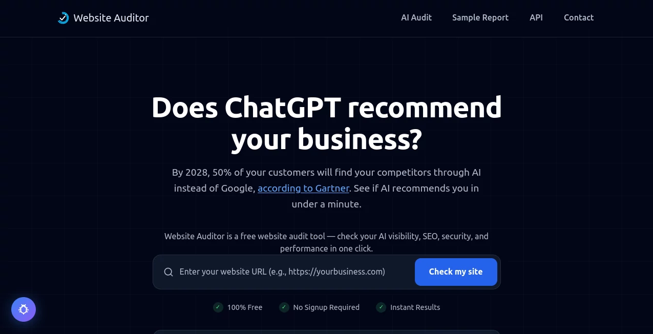 Screenshot of Website Auditor – An AI tool in the ,AI Monitor & Report Builder ,AI Developer Tools ,AI Analytics Assistant ,AI SEO Assistant  category, showcasing its interface and key features.