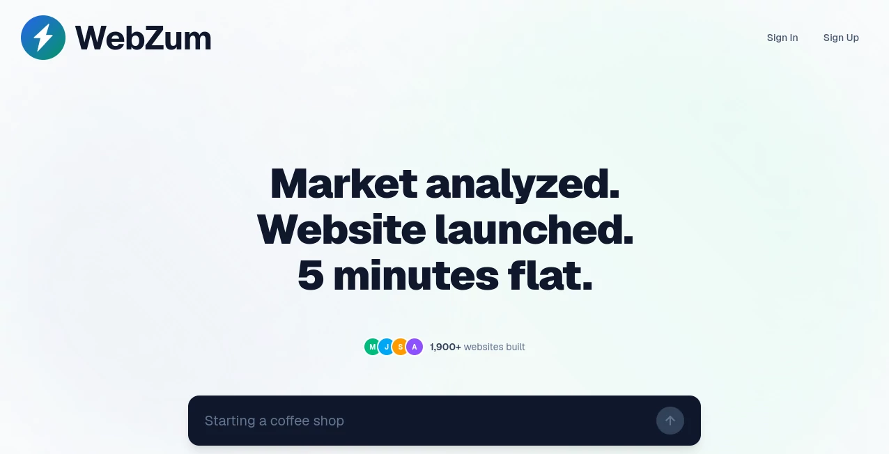 Screenshot of WebZum – An AI tool in the ,AI Website Builder ,AI Design Generator ,AI Website Designer  category, showcasing its interface and key features.