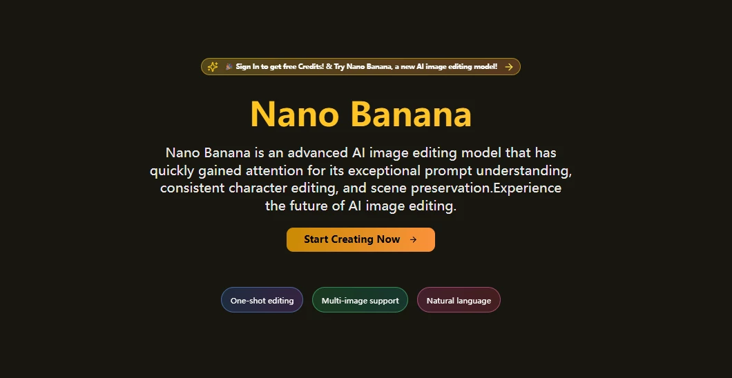 Screenshot of Nano Banana – An AI tool in the ,AI Photo & Image Generator ,Photo & Image Editor  category, showcasing its interface and key features.