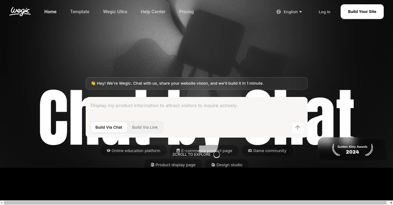 Screenshot of Wegic.ai – An AI tool in the ,AI Landing Page Builder ,AI Website Builder ,AI Design Assistant ,AI No-Code & Low-Code  category, showcasing its interface and key features.