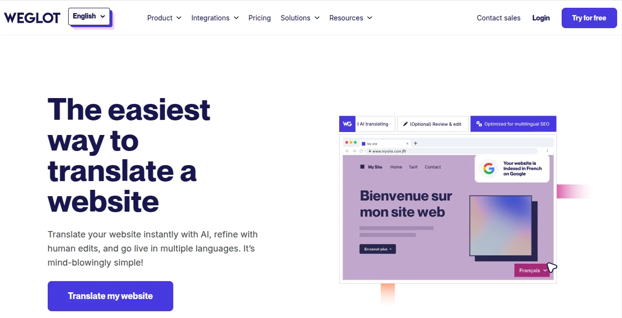 Screenshot of Weglot – An AI tool in the ,AI Translate ,AI Content Generator ,AI SEO Assistant ,AI Website Designer  category, showcasing its interface and key features.