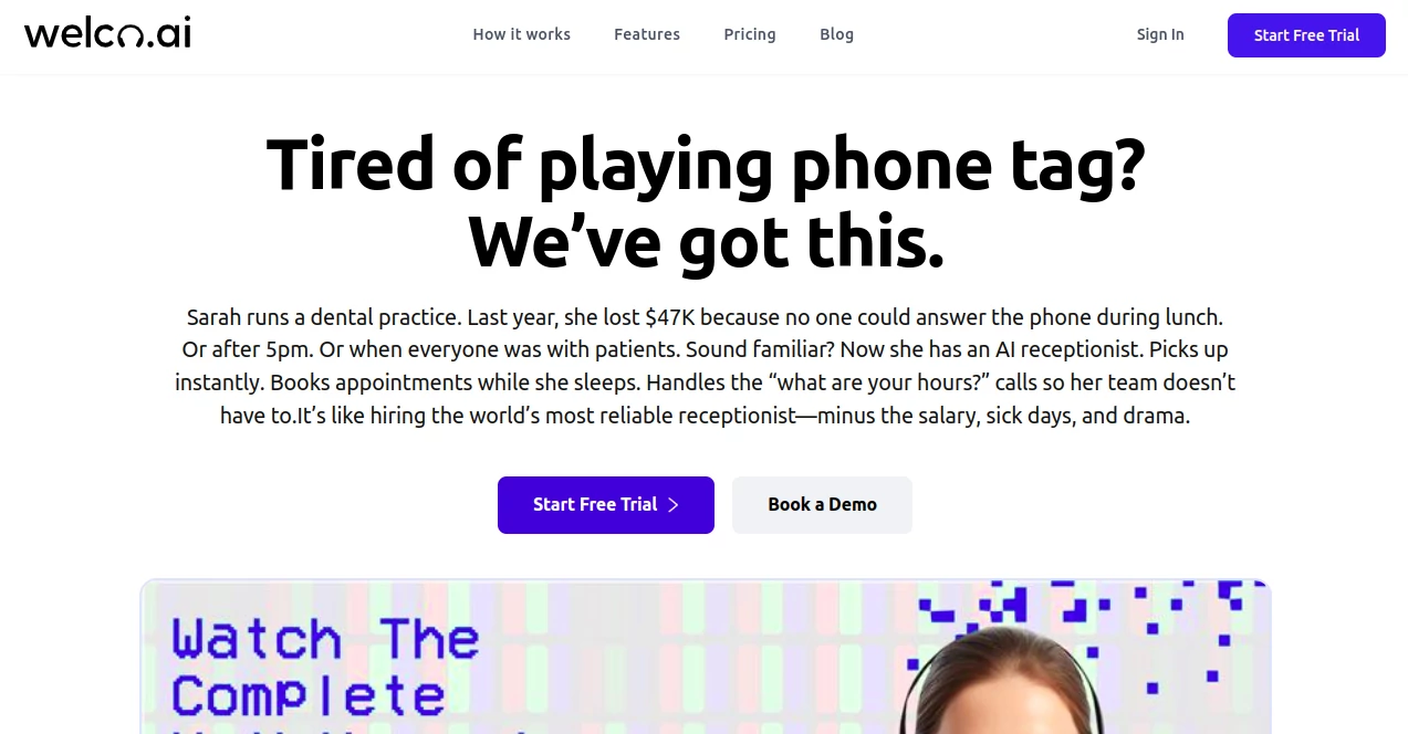 Screenshot of Welco AI - AI Receptionist – An AI tool in the ,AI Customer Service Assistant ,AI Scheduling  category, showcasing its interface and key features.