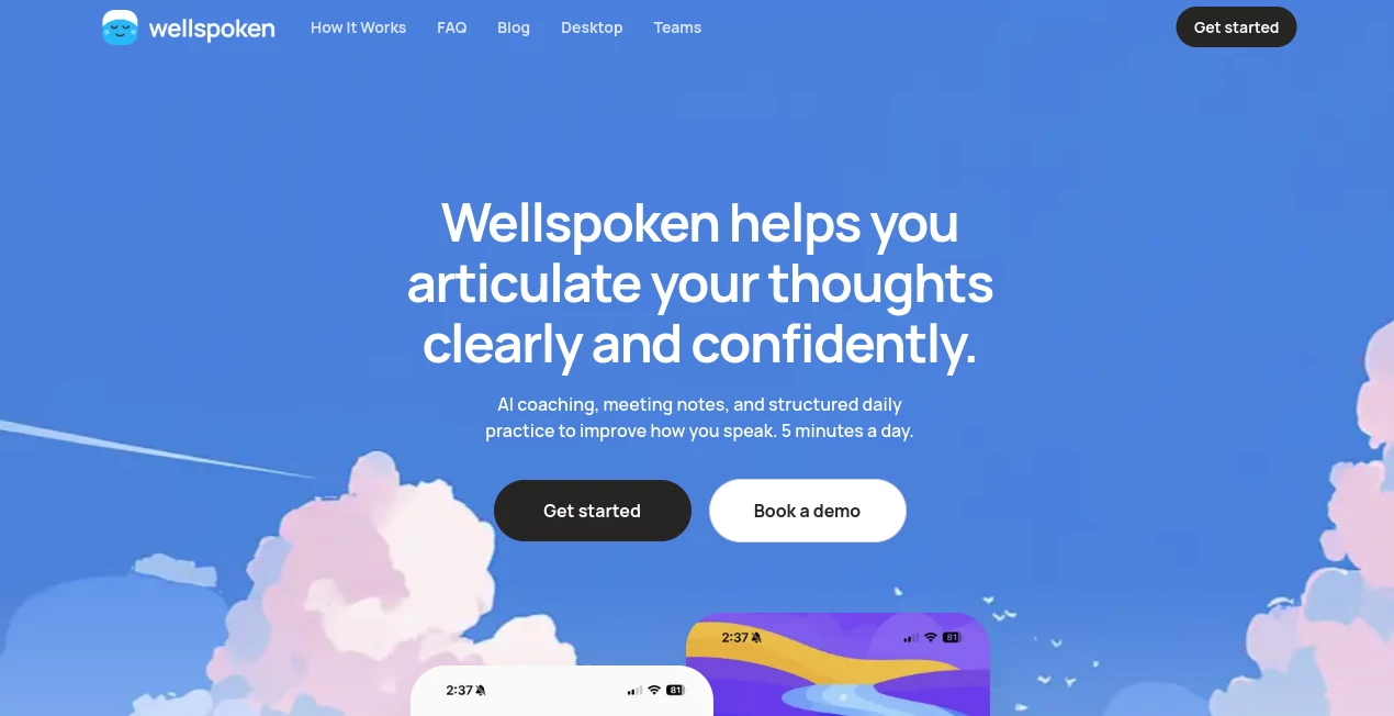 Screenshot of Wellspoken – An AI tool in the ,AI Meeting Assistant ,AI Coaching ,AI Speech to Text  category, showcasing its interface and key features.