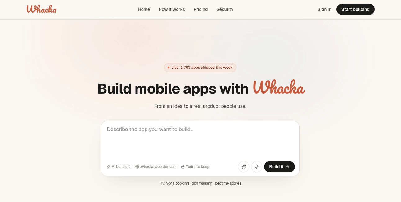 Screenshot of Whacka – An AI tool in the ,AI No-Code & Low-Code ,AI Developer Tools ,AI App Builder ,AI Workflow Management  category, showcasing its interface and key features.