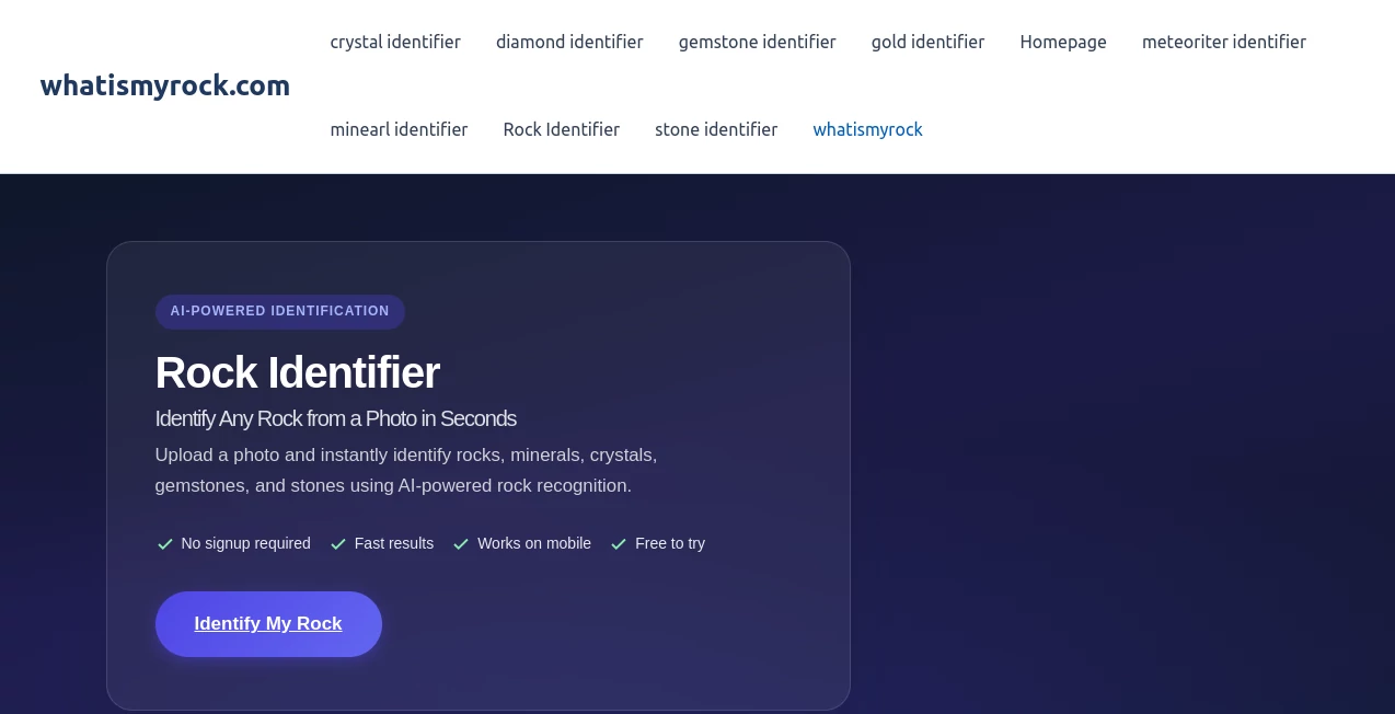 Screenshot of What Is My Rock – An AI tool in the ,AI Image Recognition ,AI Healthcare ,AI Education Assistant  category, showcasing its interface and key features.