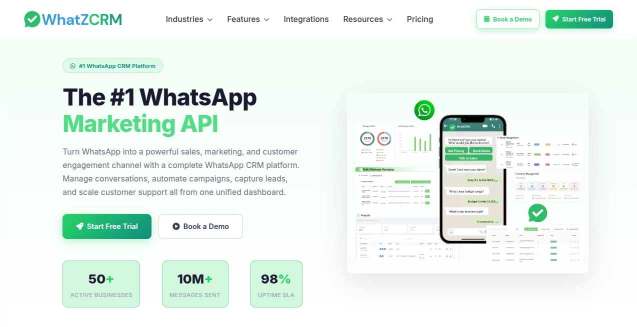 Screenshot of whatZCRM – An AI tool in the ,AI Chatbot ,AI Sales Assistant ,AI CRM Assistant ,AI Customer Service Assistant  category, showcasing its interface and key features.