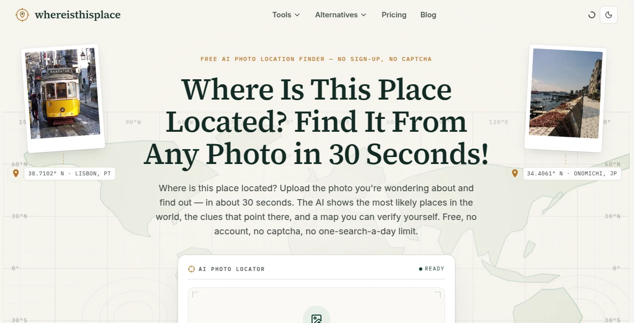 Screenshot of Where Is This Place – An AI tool in the ,AI Image Recognition ,AI Research Tool ,AI Search Engine  category, showcasing its interface and key features.