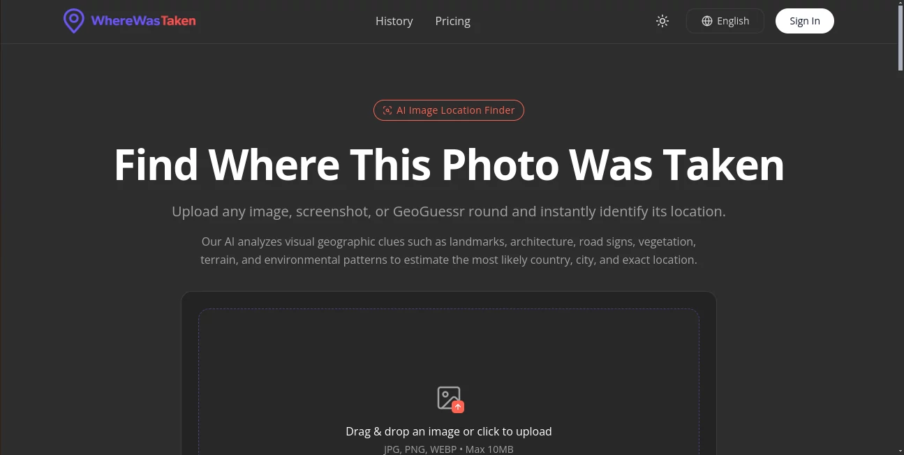 Screenshot of WhereWasTaken – An AI tool in the ,AI Photography ,AI Image Scanning ,AI Image Recognition ,AI Maps Generator  category, showcasing its interface and key features.