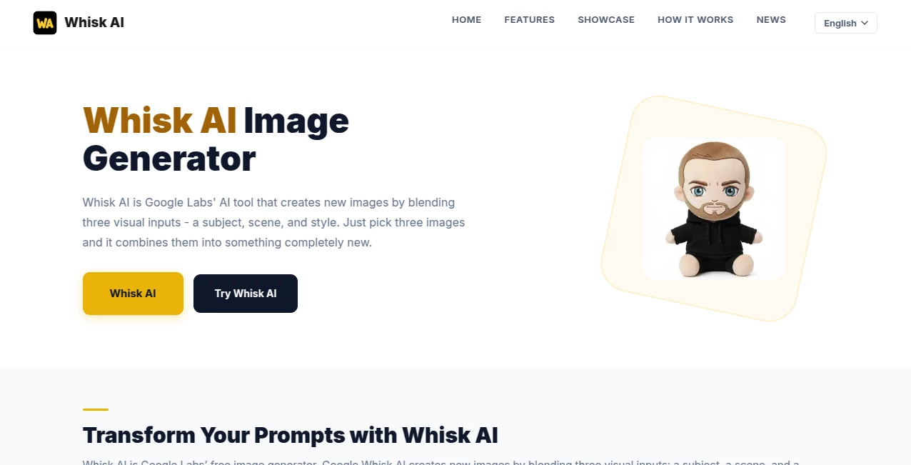 Screenshot of Whisk AI – An AI tool in the ,AI Photo & Image Generator ,AI Illustration Generator ,AI Art Generator ,AI Image to Image  category, showcasing its interface and key features.