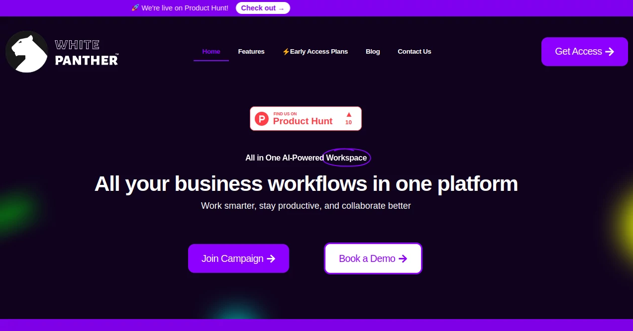 Screenshot of WhitePanther – An AI tool in the ,AI Email Assistant ,AI Project Management ,AI Task Management ,AI Team Collaboration  category, showcasing its interface and key features.