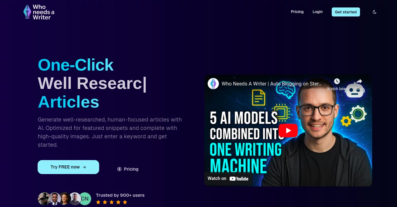 Screenshot of Who Needs a Writer – An AI tool in the ,Marketing ,Text & Writing ,AI Productivity Tools ,Business  category, showcasing its interface and key features.