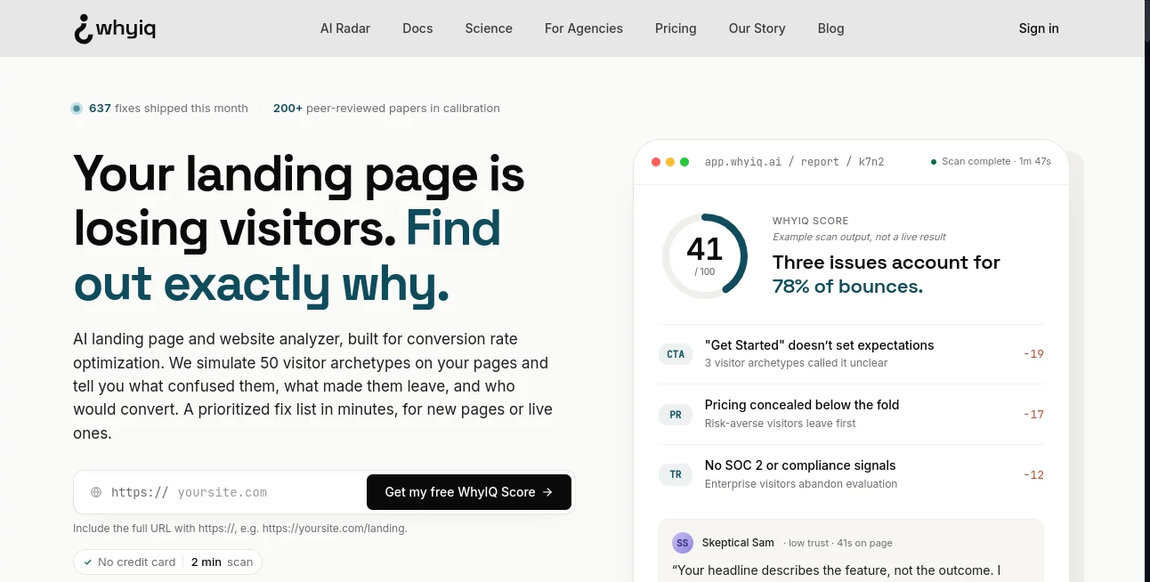Screenshot of WhyIQ – An AI tool in the ,AI Website Builder ,AI Analytics Assistant ,AI SEO Assistant ,Marketing  category, showcasing its interface and key features.