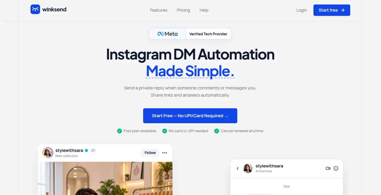 Screenshot of winksend – An AI tool in the ,Marketing ,AI Instagram Assistant  category, showcasing its interface and key features.