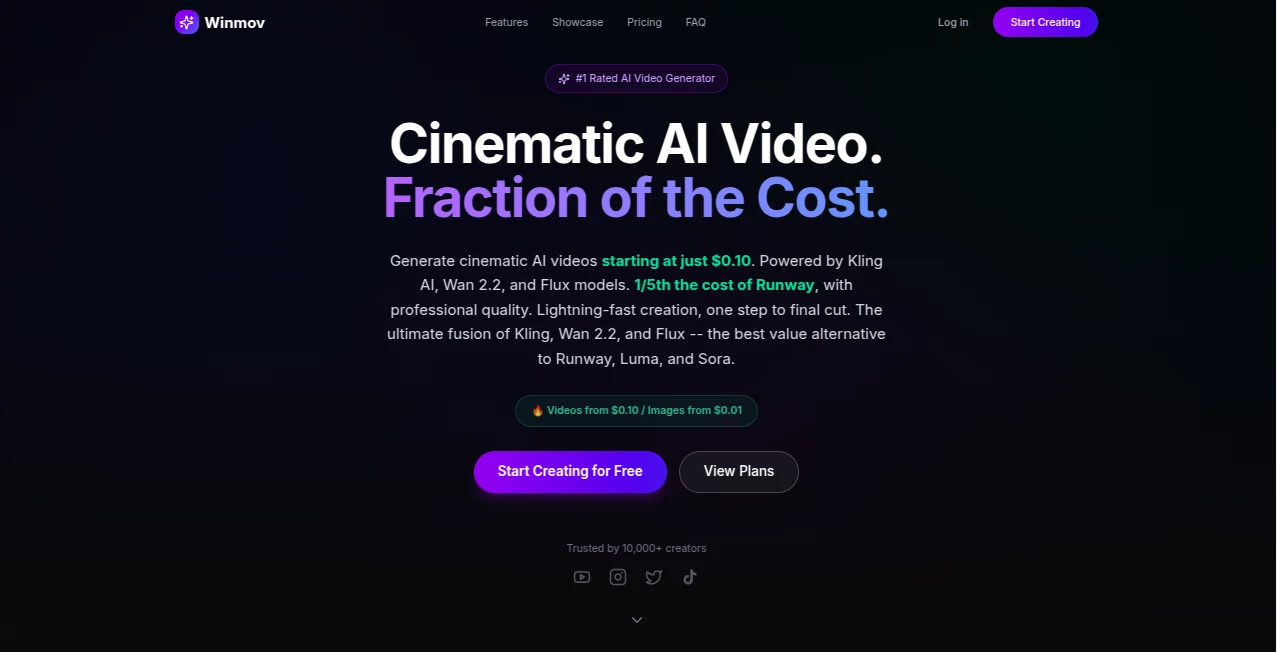 Screenshot of Winmov – An AI tool in the ,AI Script Writing ,AI Product Description Generator ,AI Video Generator ,AI Ad Generator  category, showcasing its interface and key features.