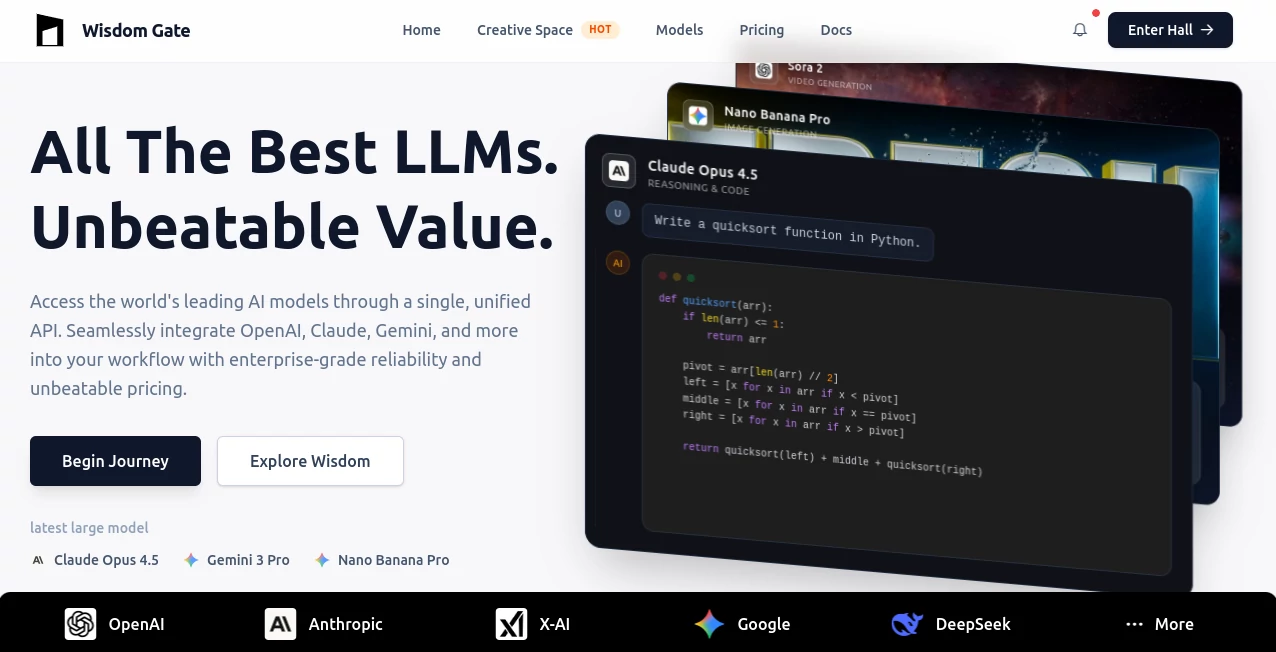 Screenshot of Wisdom Gate – An AI tool in the ,AI Photo & Image Generator ,AI Content Generator ,AI Video Generator ,AI API Design  category, showcasing its interface and key features.