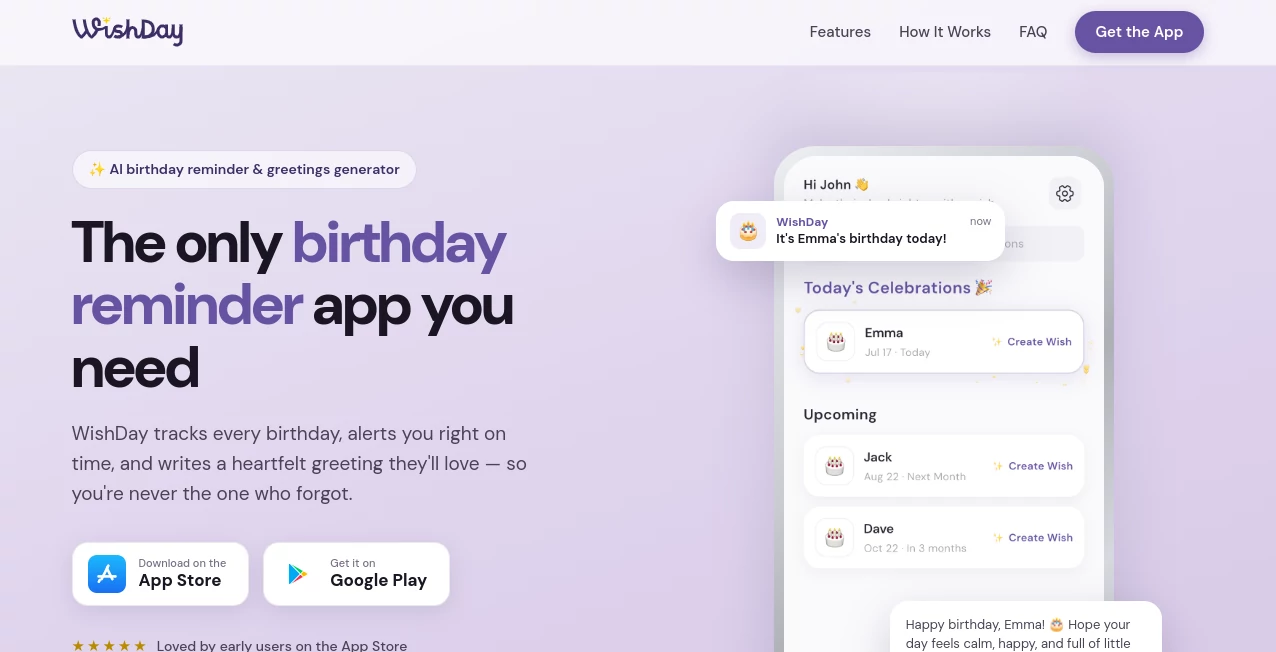 Screenshot of WishDay – An AI tool in the ,AI Writing Assistants ,AI Social Media Assistant ,AI Email Assistant ,AI Life Assistant  category, showcasing its interface and key features.