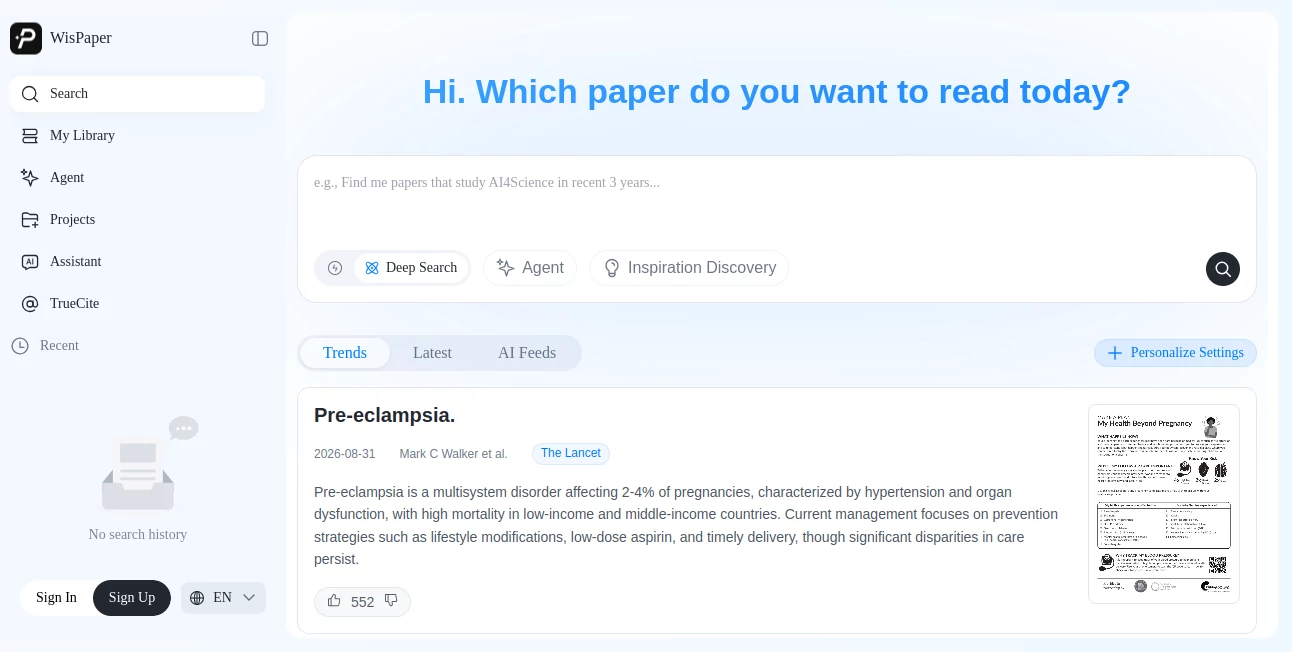 Screenshot of Wispaper AI – An AI tool in the ,AI Knowledge Management ,AI Research Tool ,Education ,AI Knowledge Base  category, showcasing its interface and key features.