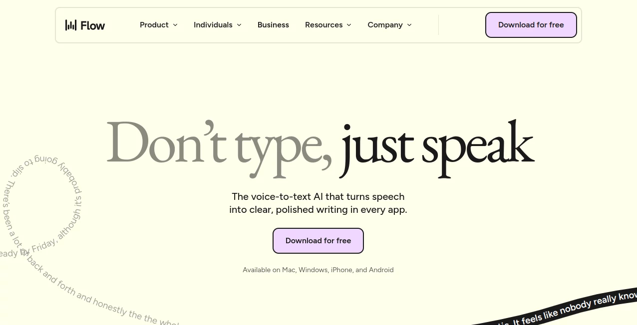 Screenshot of WisprFlow – An AI tool in the ,AI Writing Assistants ,AI Speech to Text ,AI Voice Assistants ,AI Productivity Tools  category, showcasing its interface and key features.